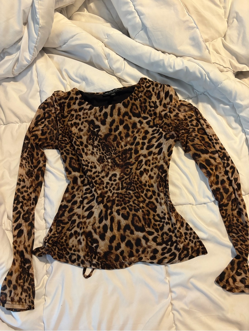 Leopard Print Long Sleeve Women’s Backless Top